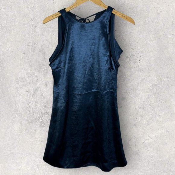 NWT Free People After Hours Slip Dress Blue Satin Size Small Ruffle Open Back S - Picture 14 of 16